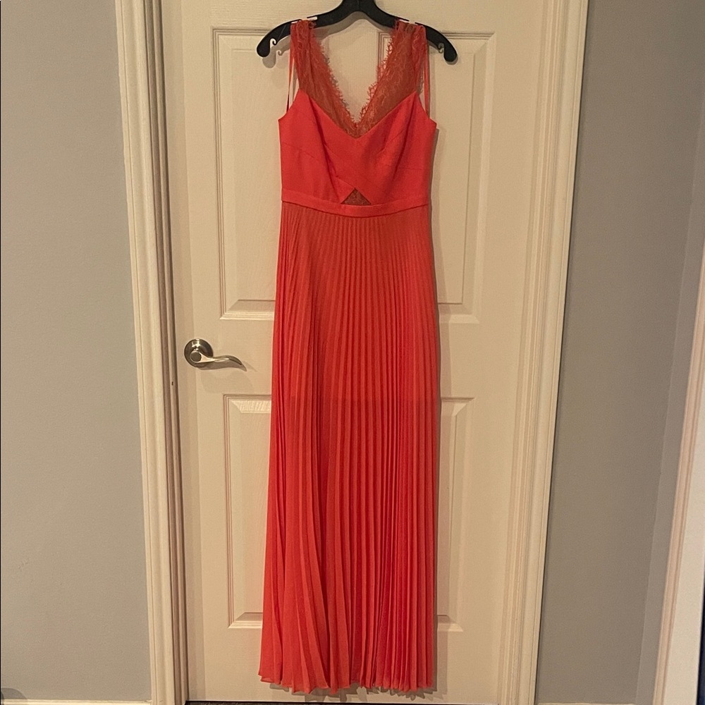 BCBGMaxAzria Vibrant Coral Pleated Maxi Dress